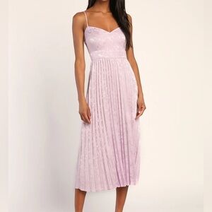 Regal Romance Lavender Floral Jacquard Pleated Satin Midi Dress